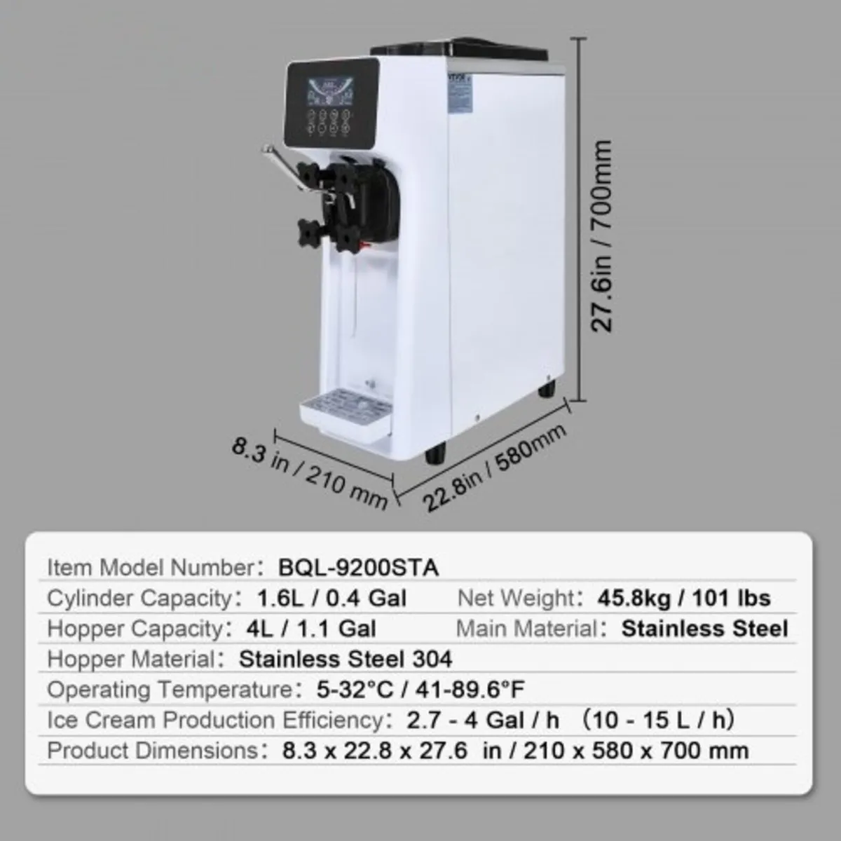 Ice Cream Machine, 10L/H Yield, 900W Single Flavor - Image 3