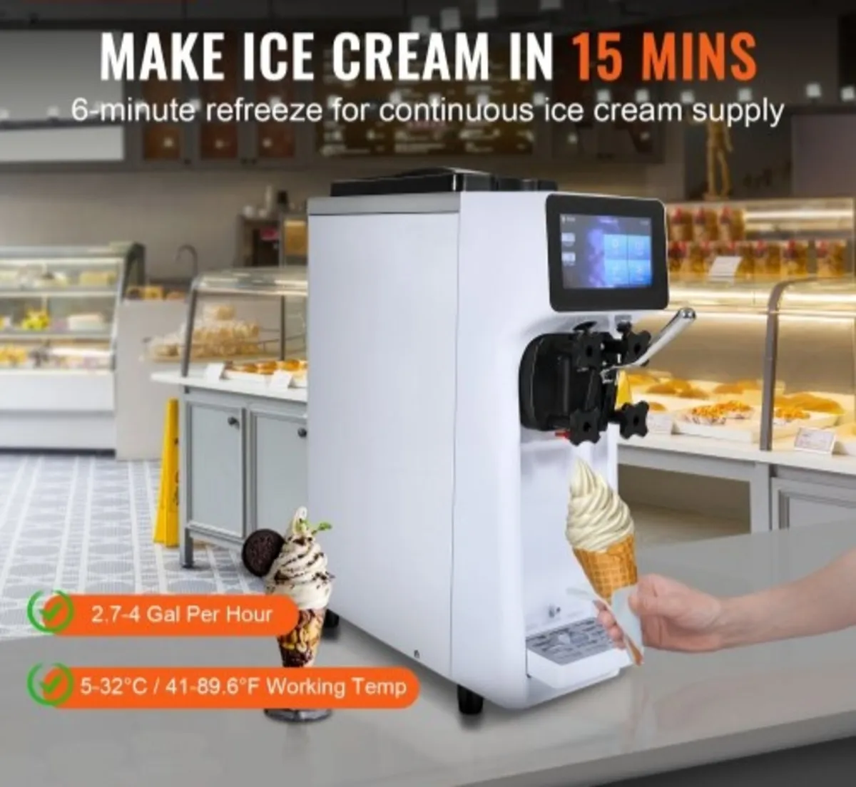 Commercial Ice Cream Machine, 10L/H Yield, 900W Si - Image 2