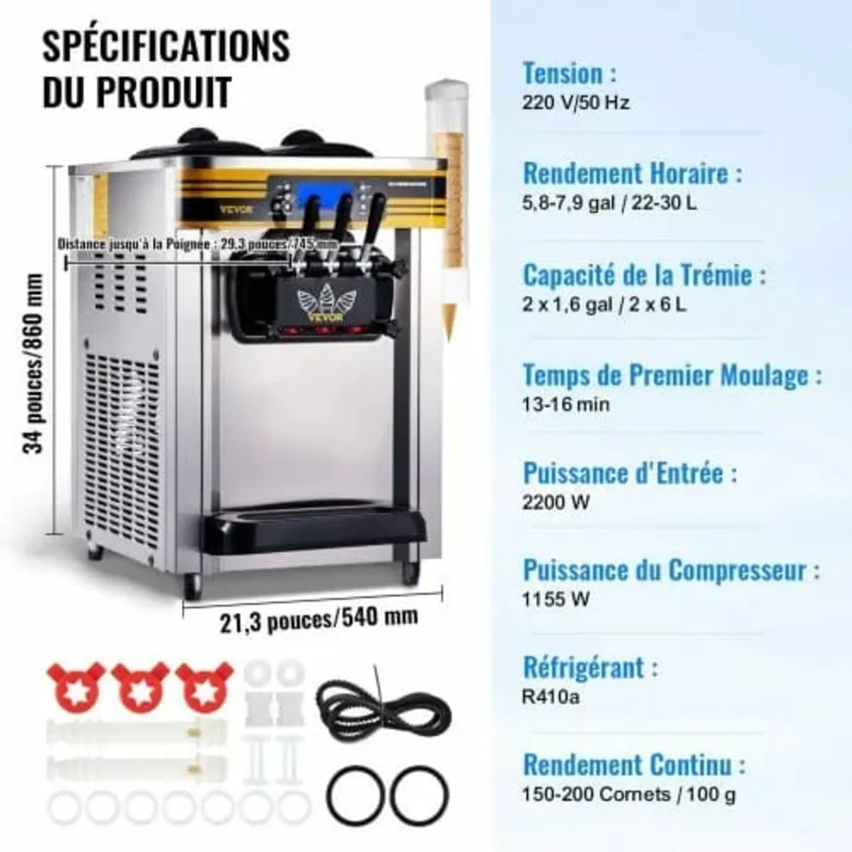 Commercial Ice Cream Maker, 22-30L/H Yield, 2200W - Image 4
