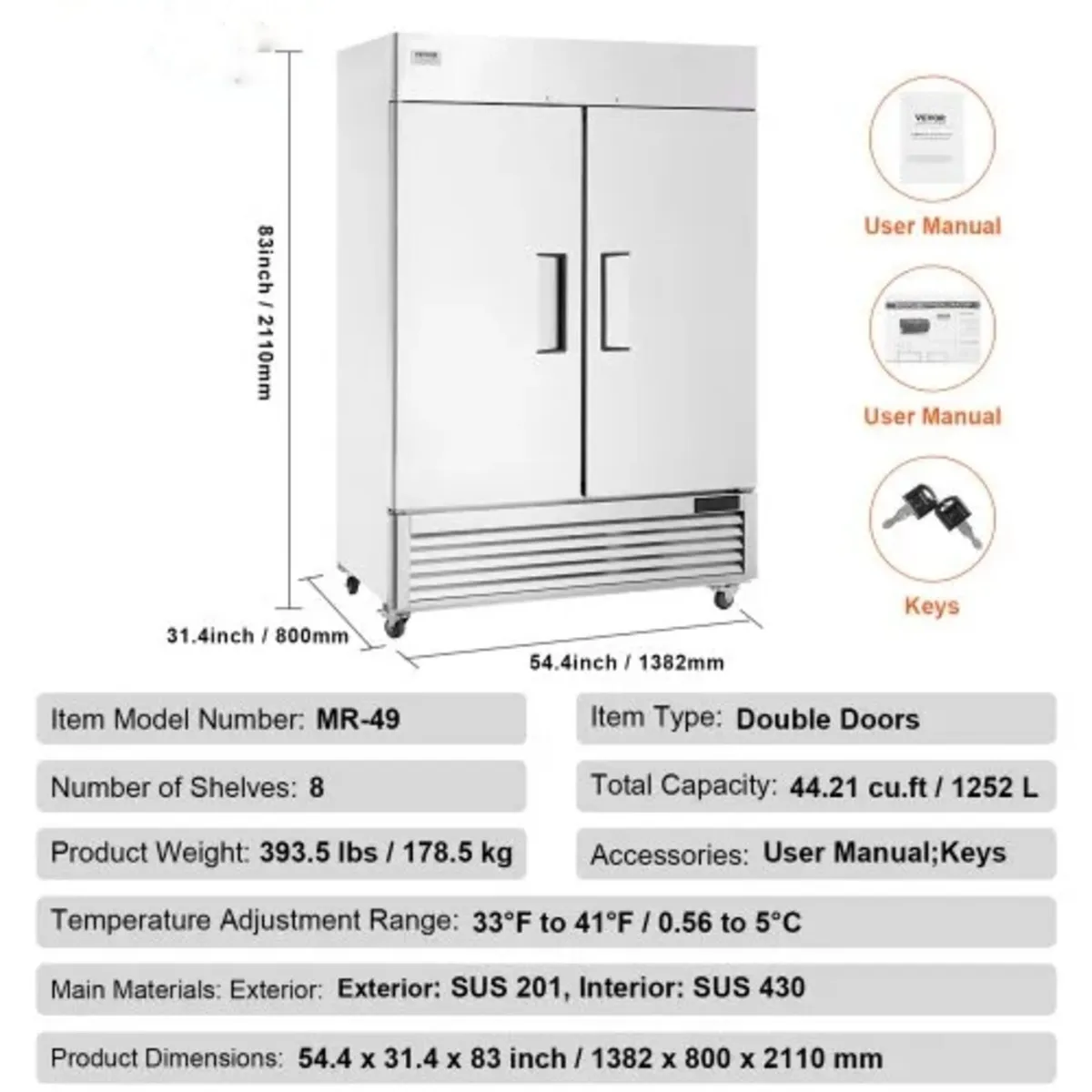 Commercial Refrigerator 38.83 Cu.ft, Reach In Upri - Image 4