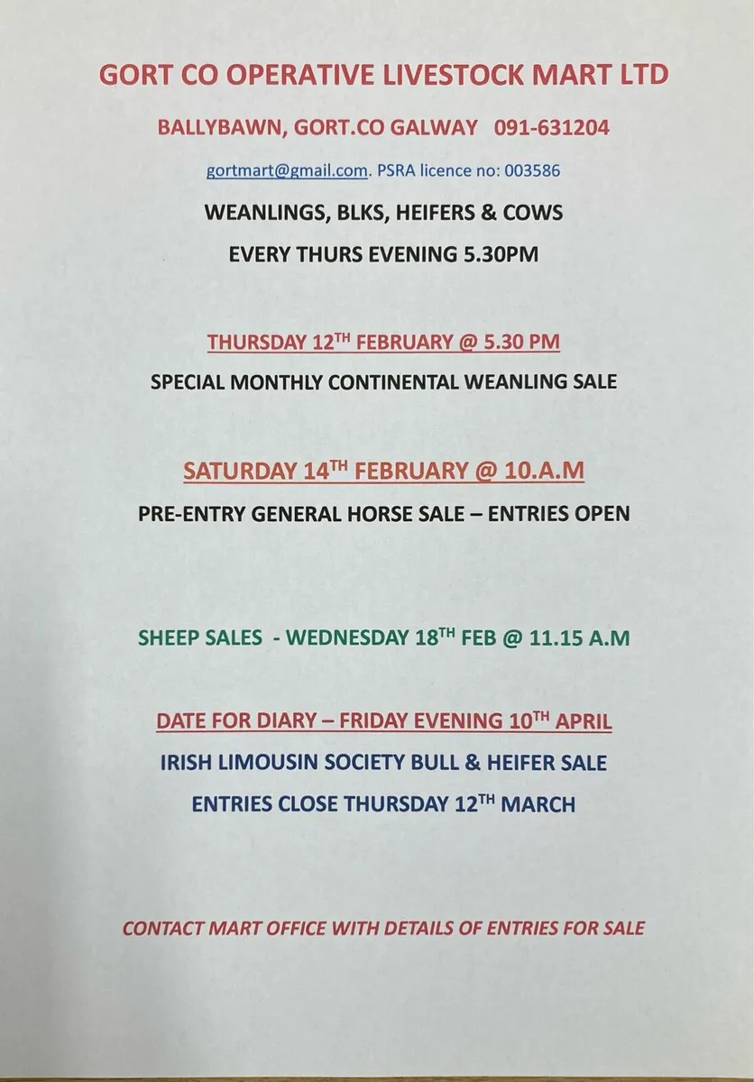 Gort Mart: Thurs 12th Feb: special sale - Image 1