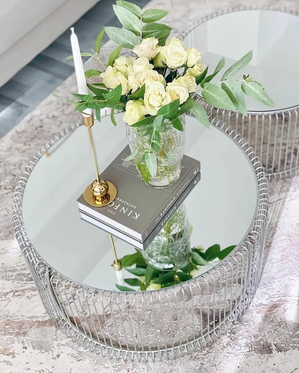 Design Coffee Table Wire Silver (2/Set) 31x60x60cm - Image 2