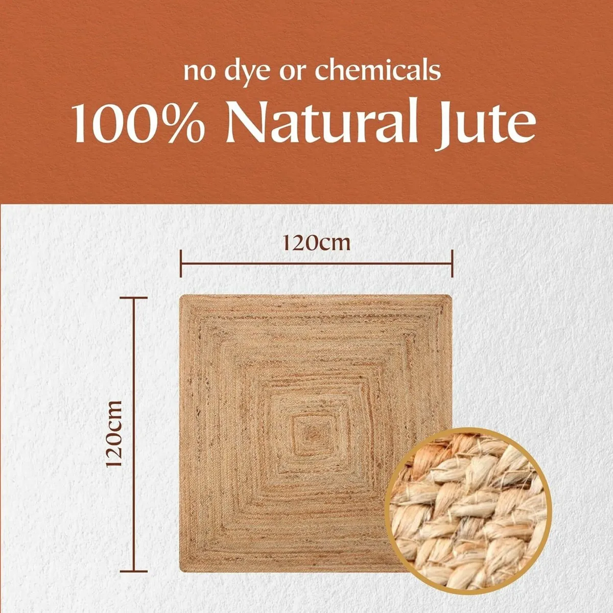 DHAKA Jute Area Rug 100% Natural Fiber Hand Woven - Image 2