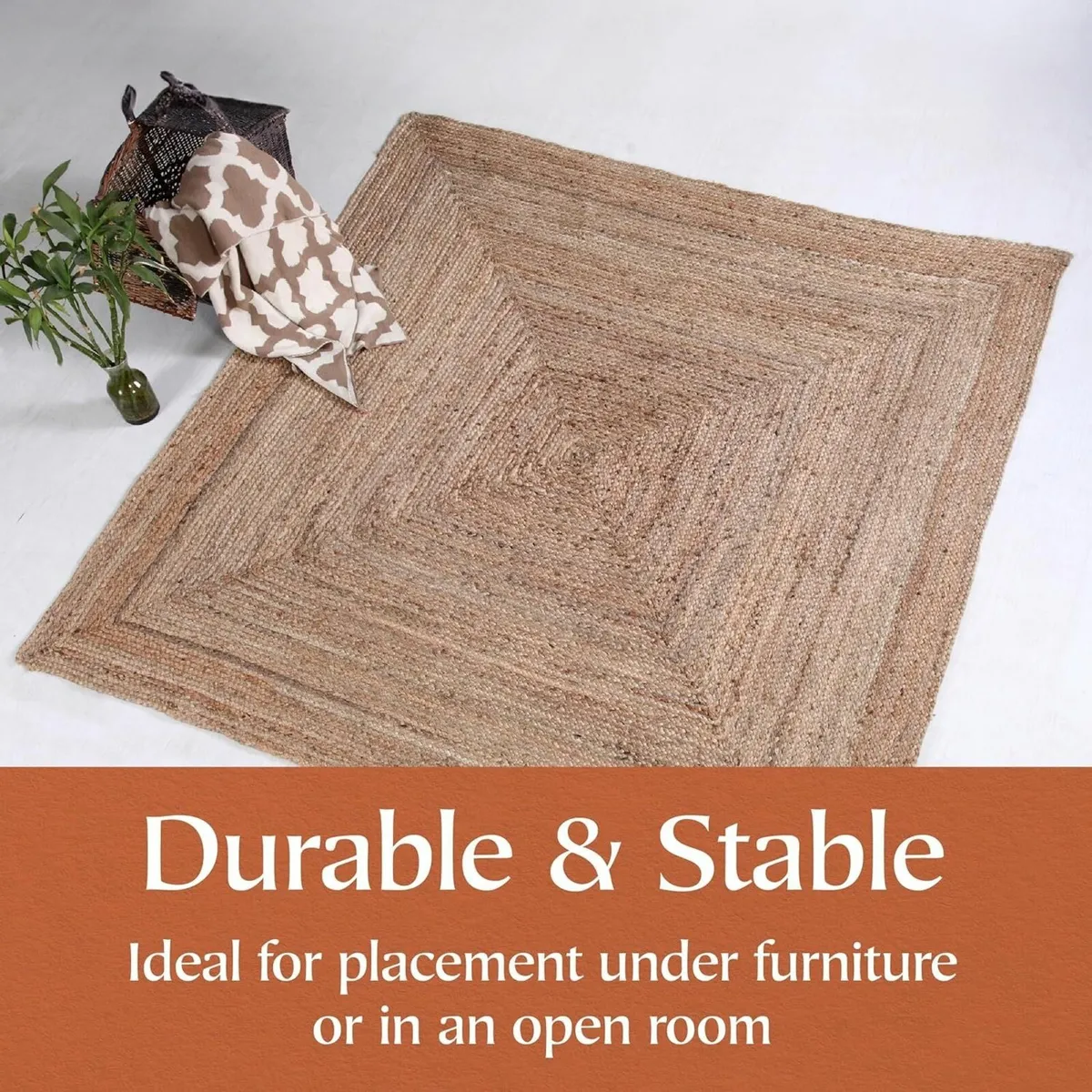 DHAKA Jute Area Rug 100% Natural Fiber Hand Woven - Image 4