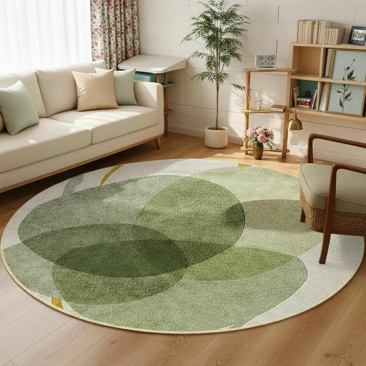 Green Round Rug 160cm Machine Washable Area Rugs - Image 2