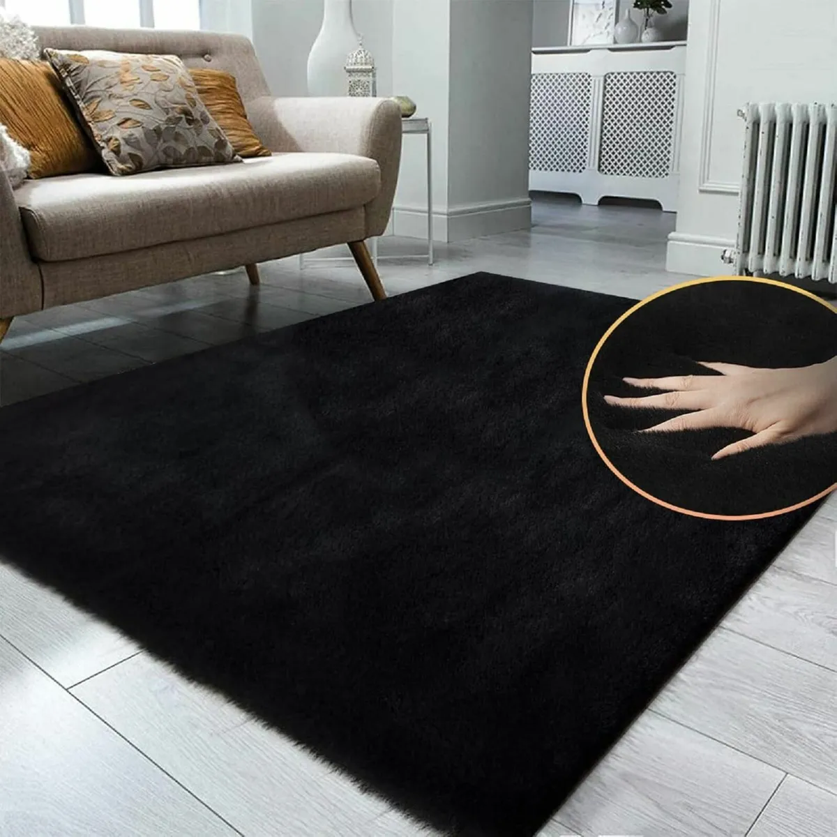 Black Fluffy Living Room Furry Rugs for Washable - Image 2