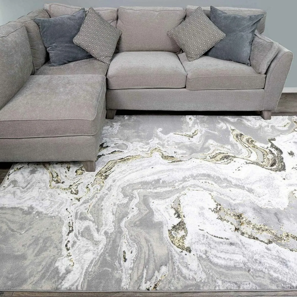 Modern Designer Silver Grey Gold Marble Effect - Image 1