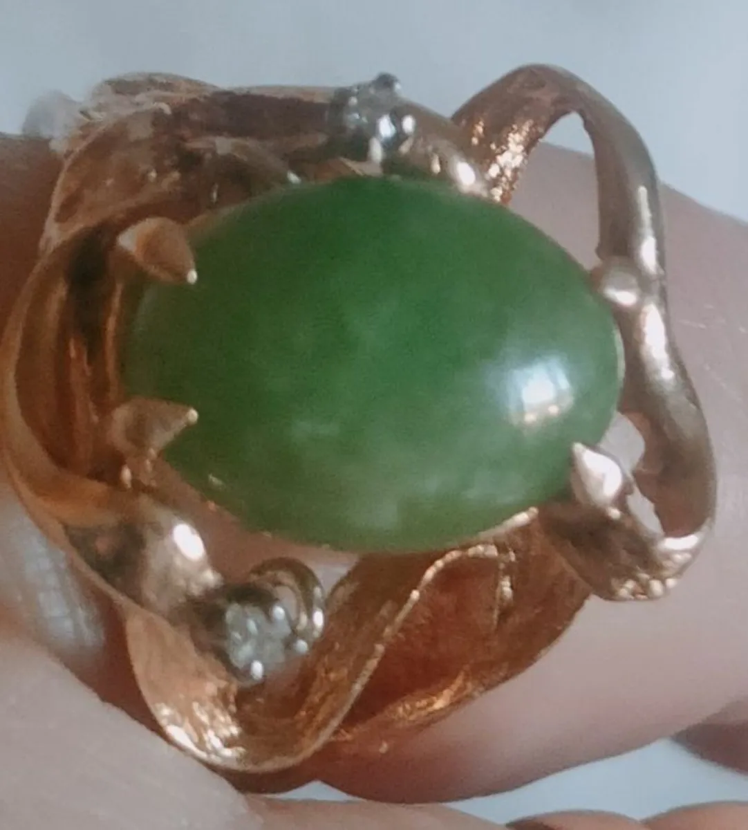Jade diamond 14 ct ring - Image 2