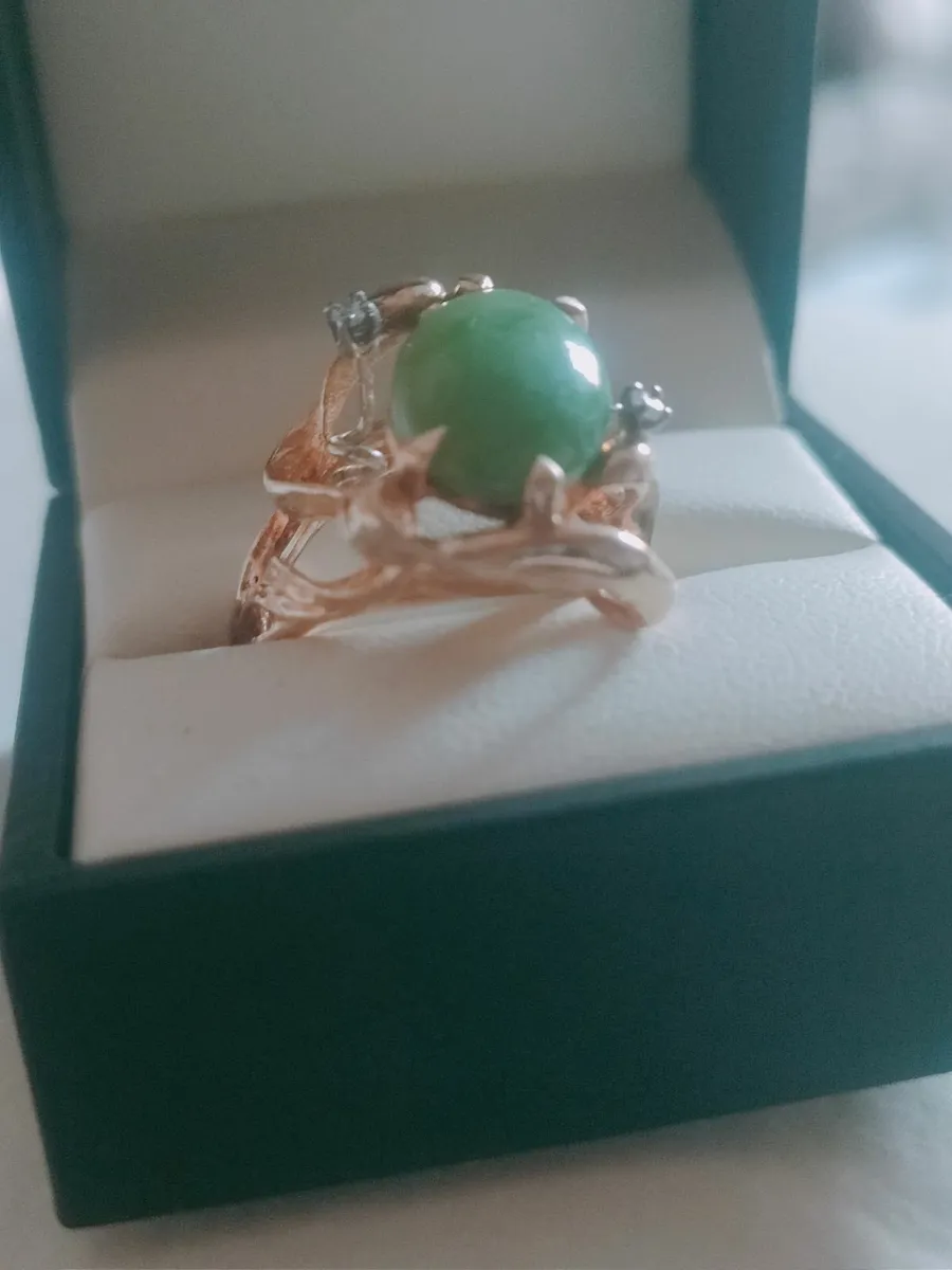 Jade diamond 14 ct ring - Image 4