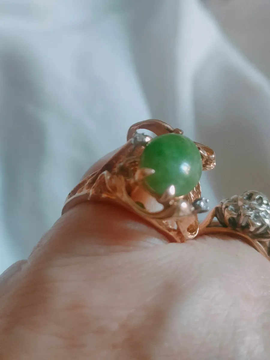 Jade diamond 14 ct ring - Image 3
