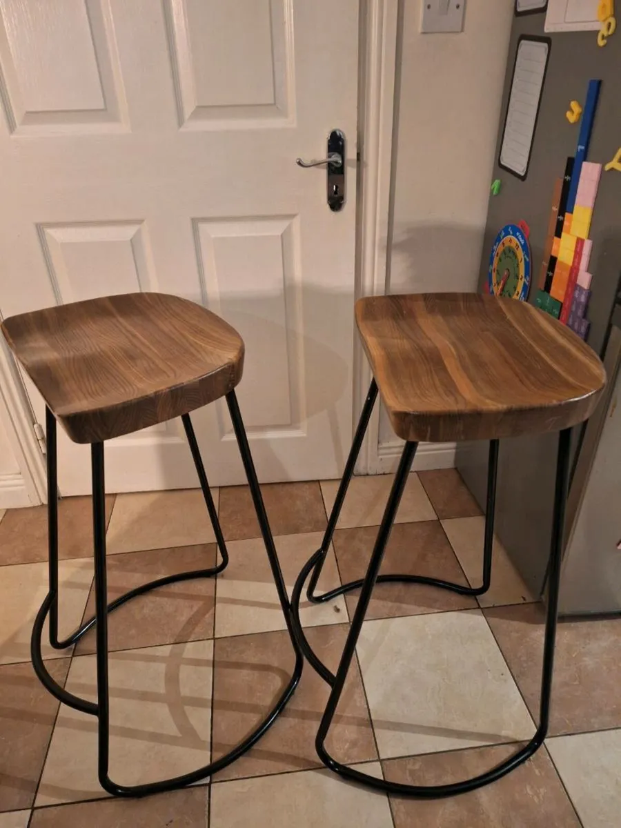 Pair of Wooden/Metal Stools - Image 1