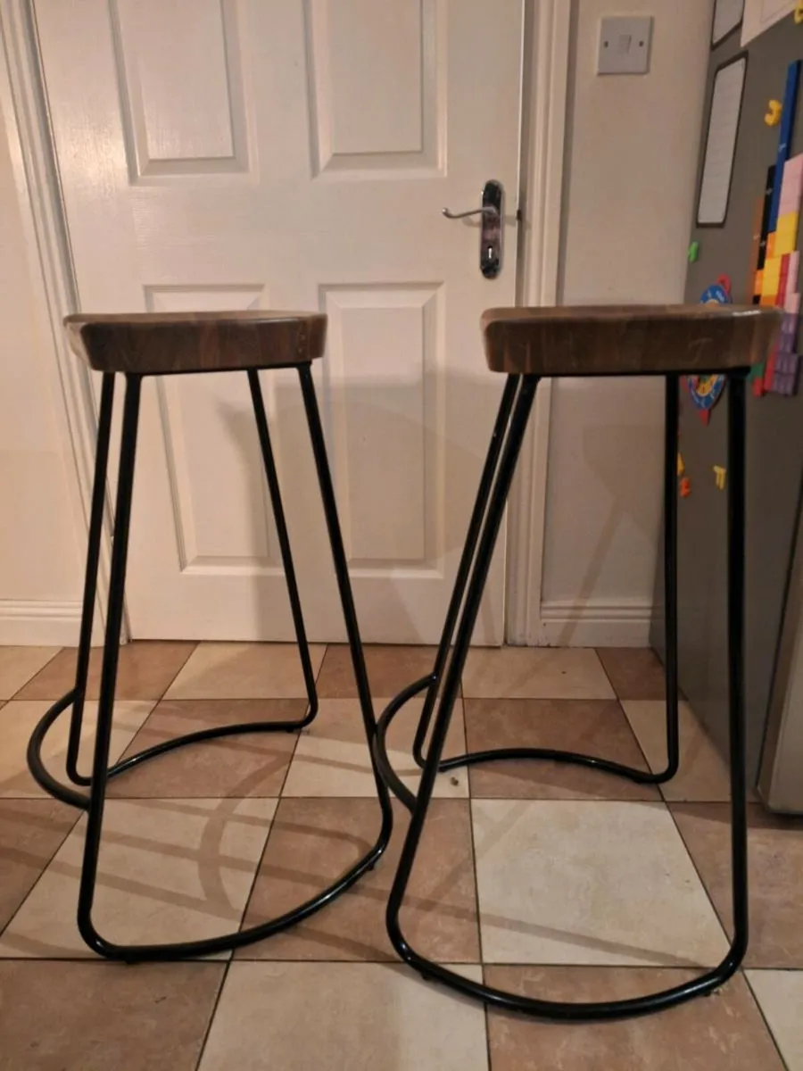 Pair of Wooden/Metal Stools - Image 2
