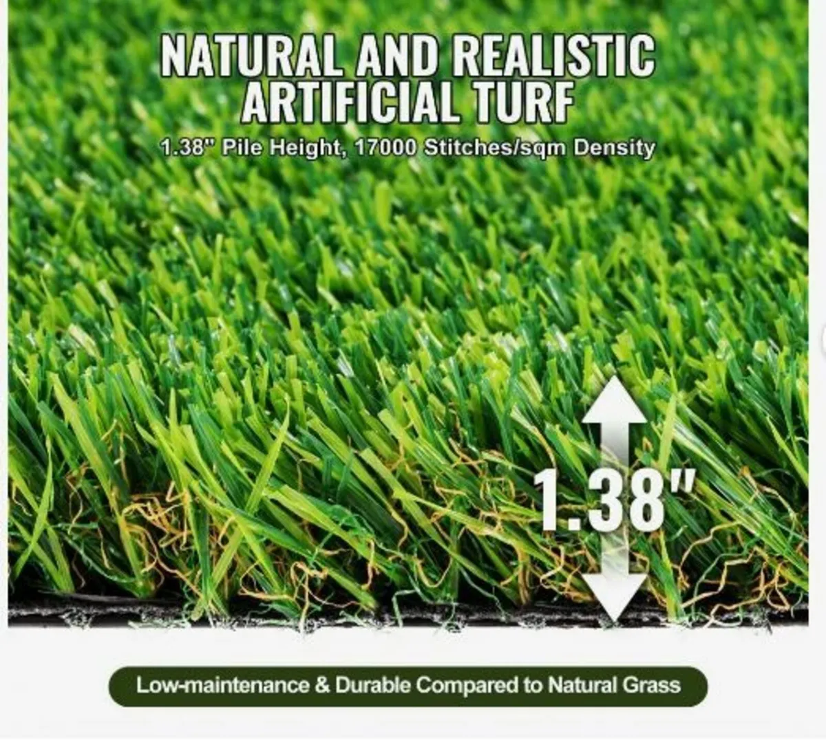 Artifical Grass, 1.8 x 3 m Rug Green Turf, 35mm - Image 2