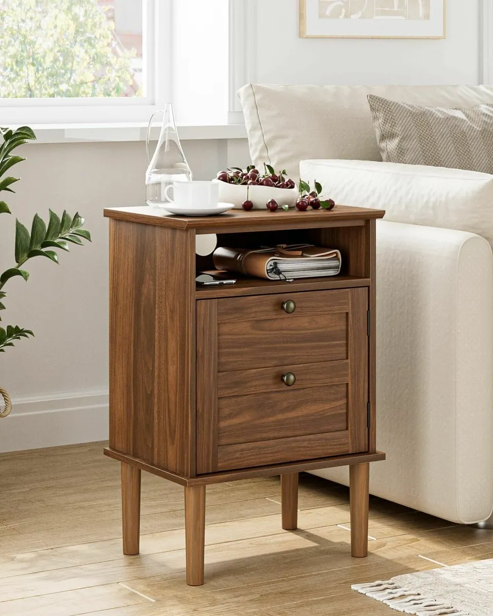 Wooden Bedside Cabinet with Door Open Top Shelf – - Image 3