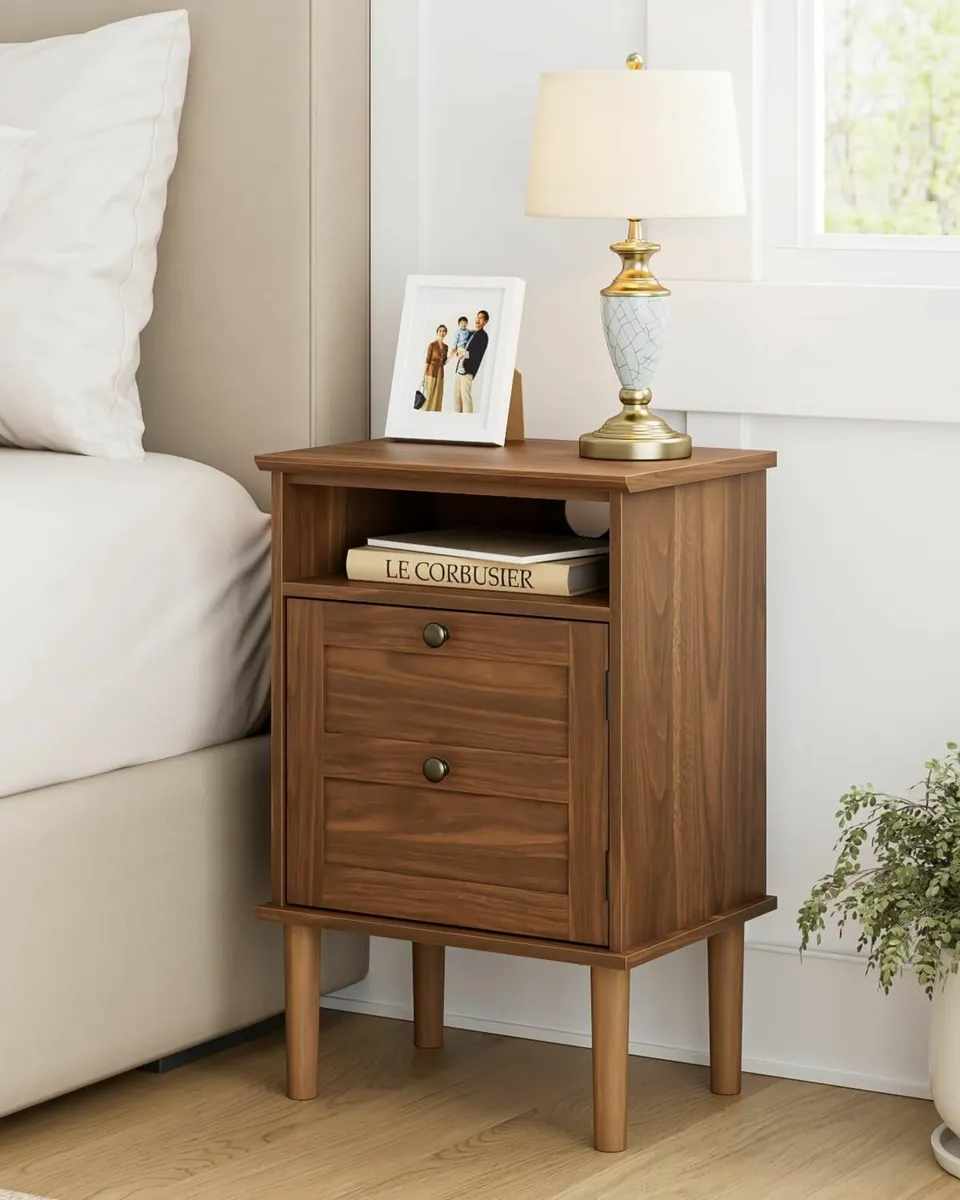Wooden Bedside Cabinet with Door Open Top Shelf – - Image 1
