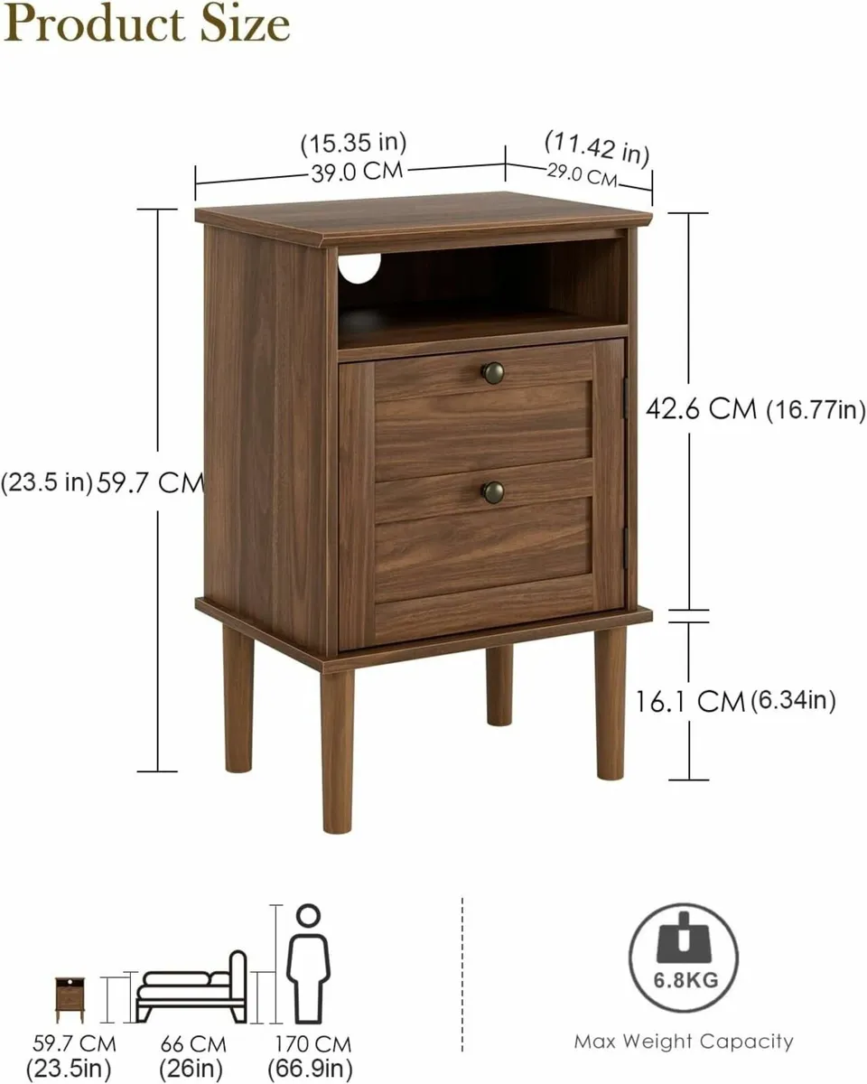 Wooden Bedside Cabinet with Door Open Top Shelf – - Image 2
