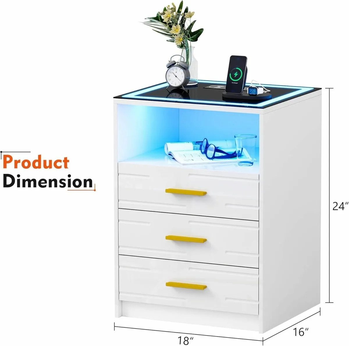 LED Bedside Table with Wireless Charging Station - Image 2
