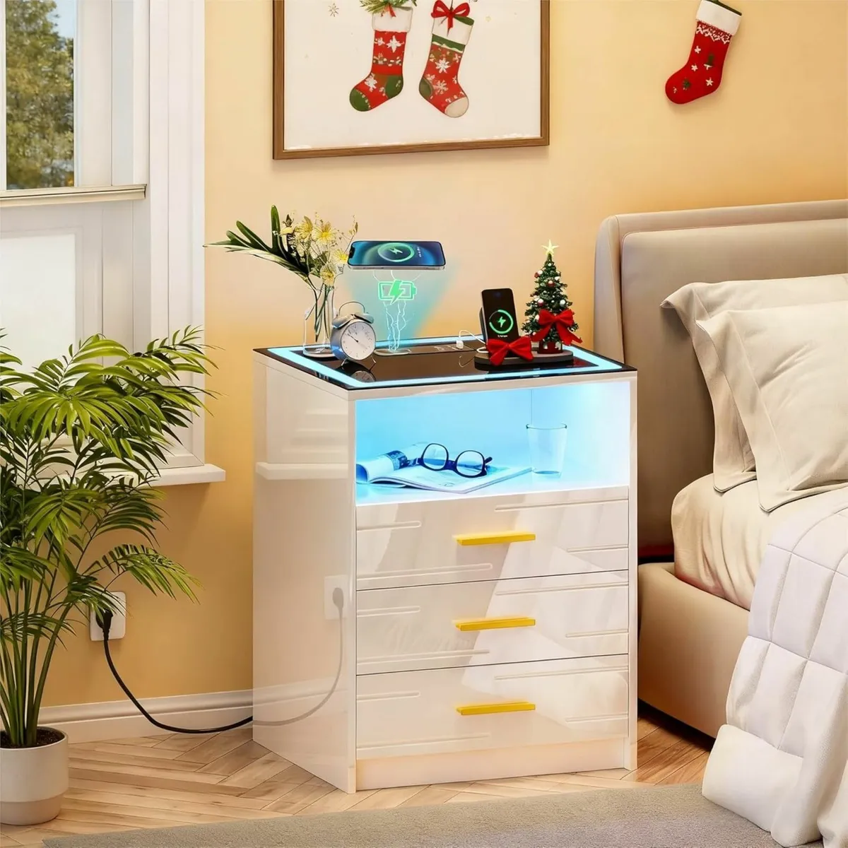 LED Bedside Table with Wireless Charging Station - Image 1