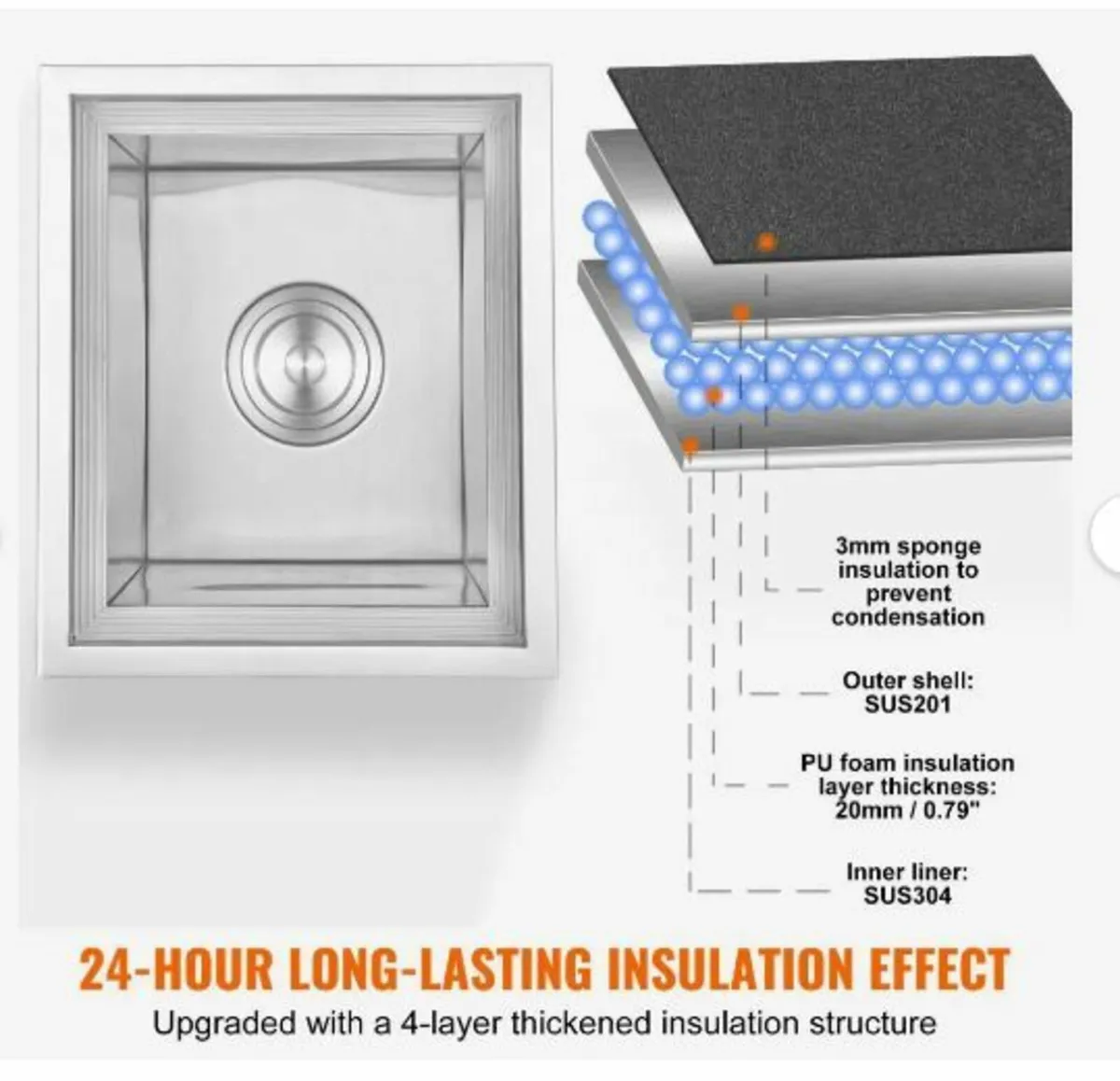 Drop in Ice Chest, 14"L x 12"W x 18"H Stainless - Image 3