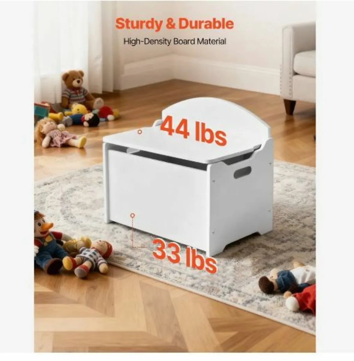 Kids Storage Bench, Wooden Toy Box - Image 2