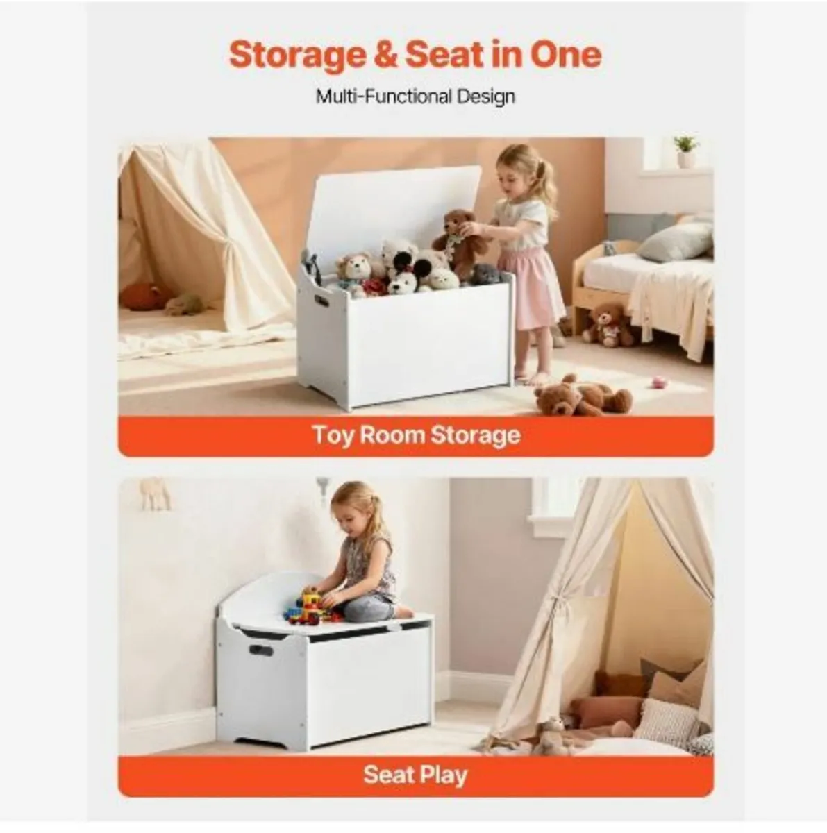 Kids Storage Bench, Wooden Toy Box - Image 3