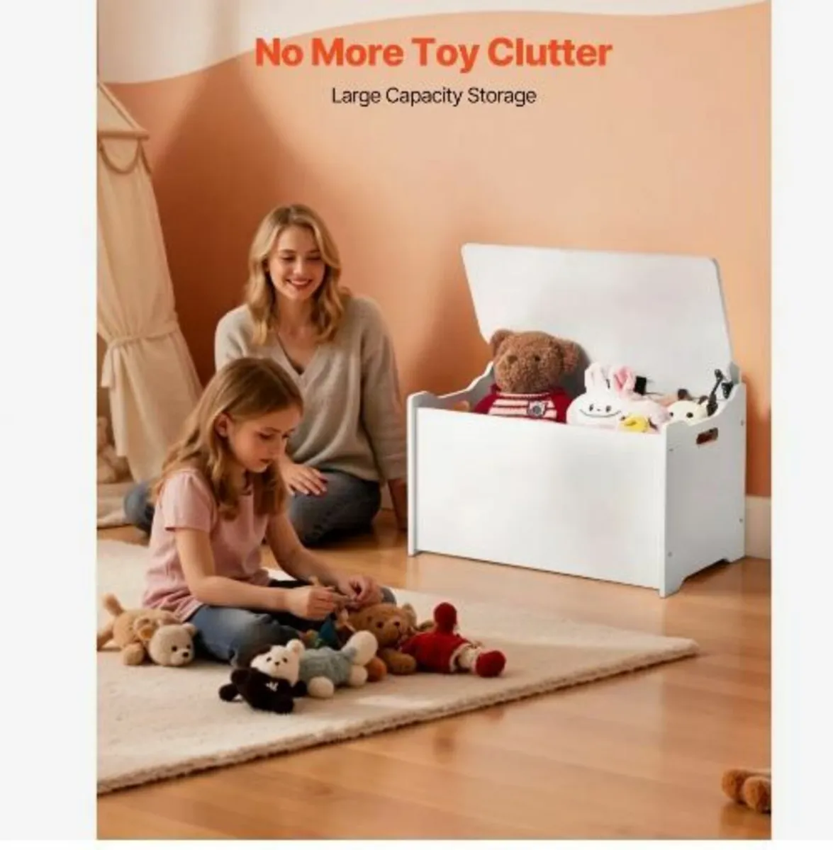 Kids Storage Bench, Wooden Toy Box - Image 4