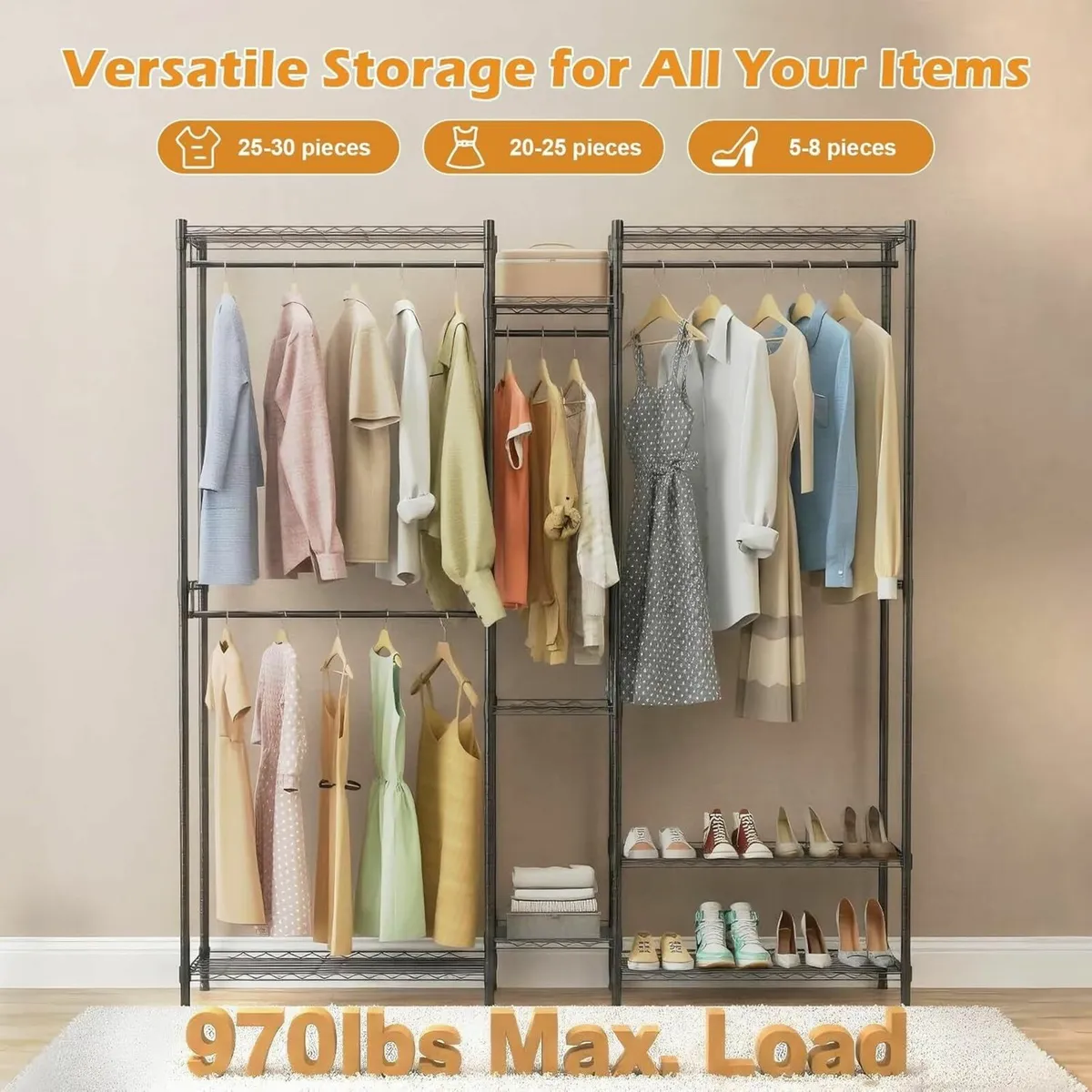 Clothes Rail Heavy Duty Metal Rails with Adjustabl - Image 4