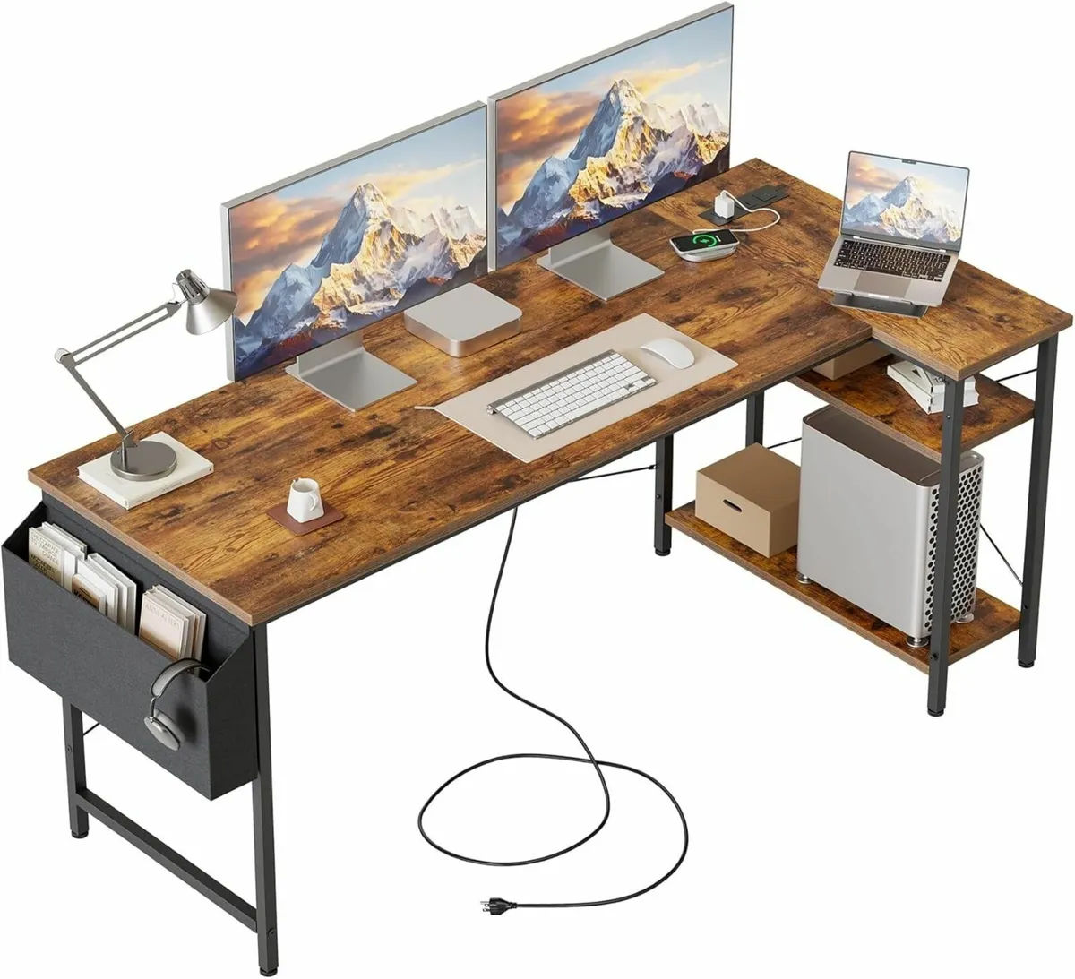 Small L Shaped Desk with Power Outlets 140x70 cm - Image 1