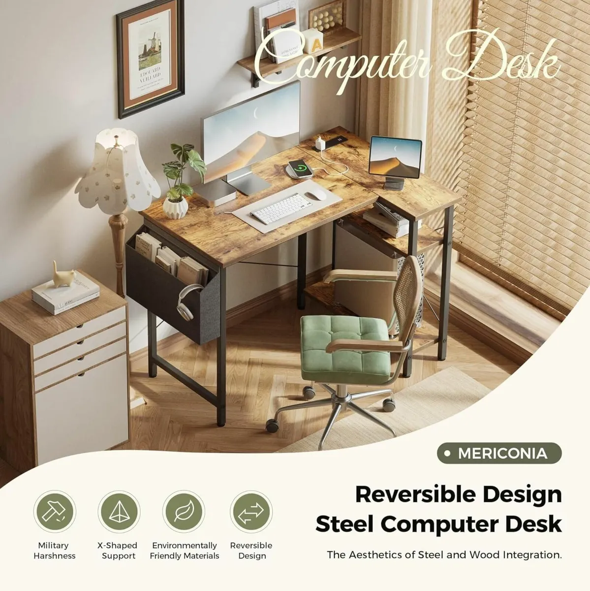 Small L Shaped Desk with Power Outlets 140x70 cm - Image 3