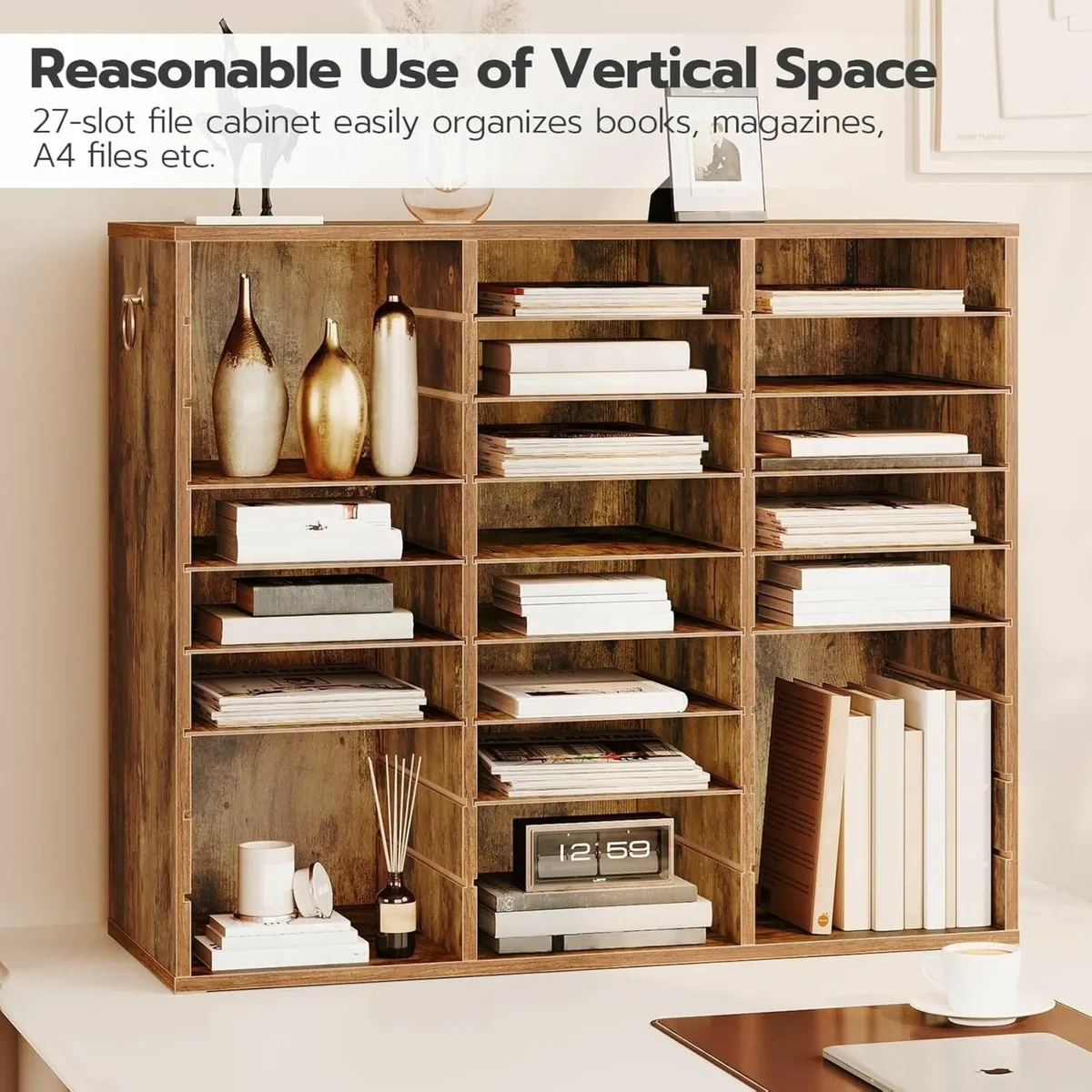 9 Tier Desktop Filing Tray 27-Compartment Wooden - Image 4