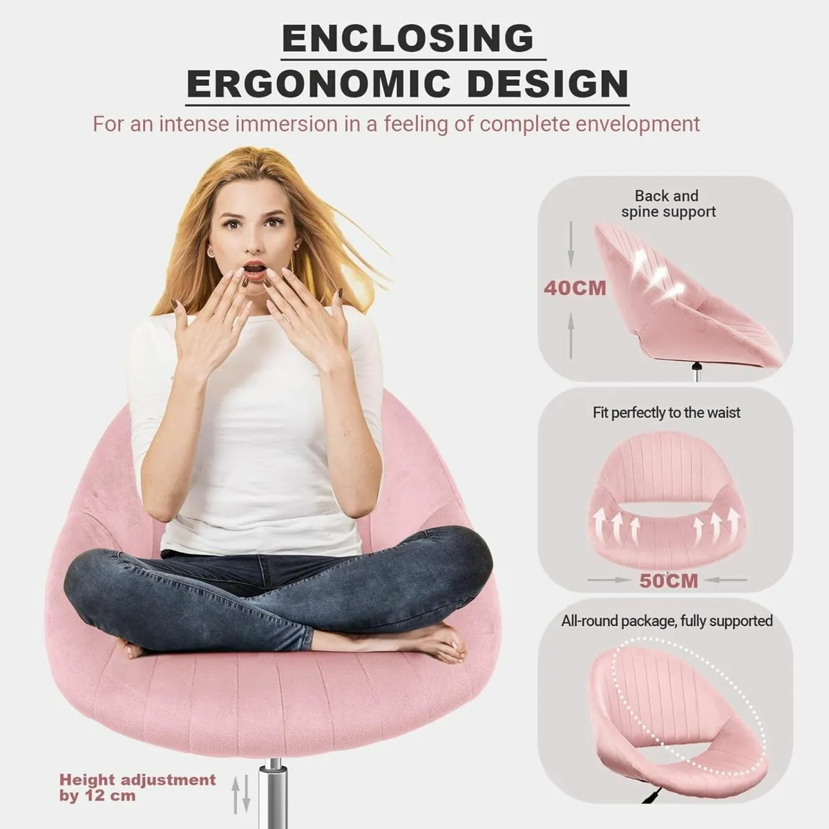 Pink Office Desk Chair Stylish Comfy with Extra - Image 3