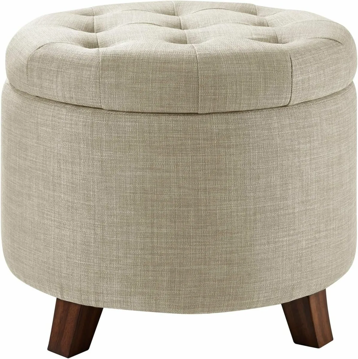 Upholstered Linen Tufted Storage Round Ottoman - Image 1