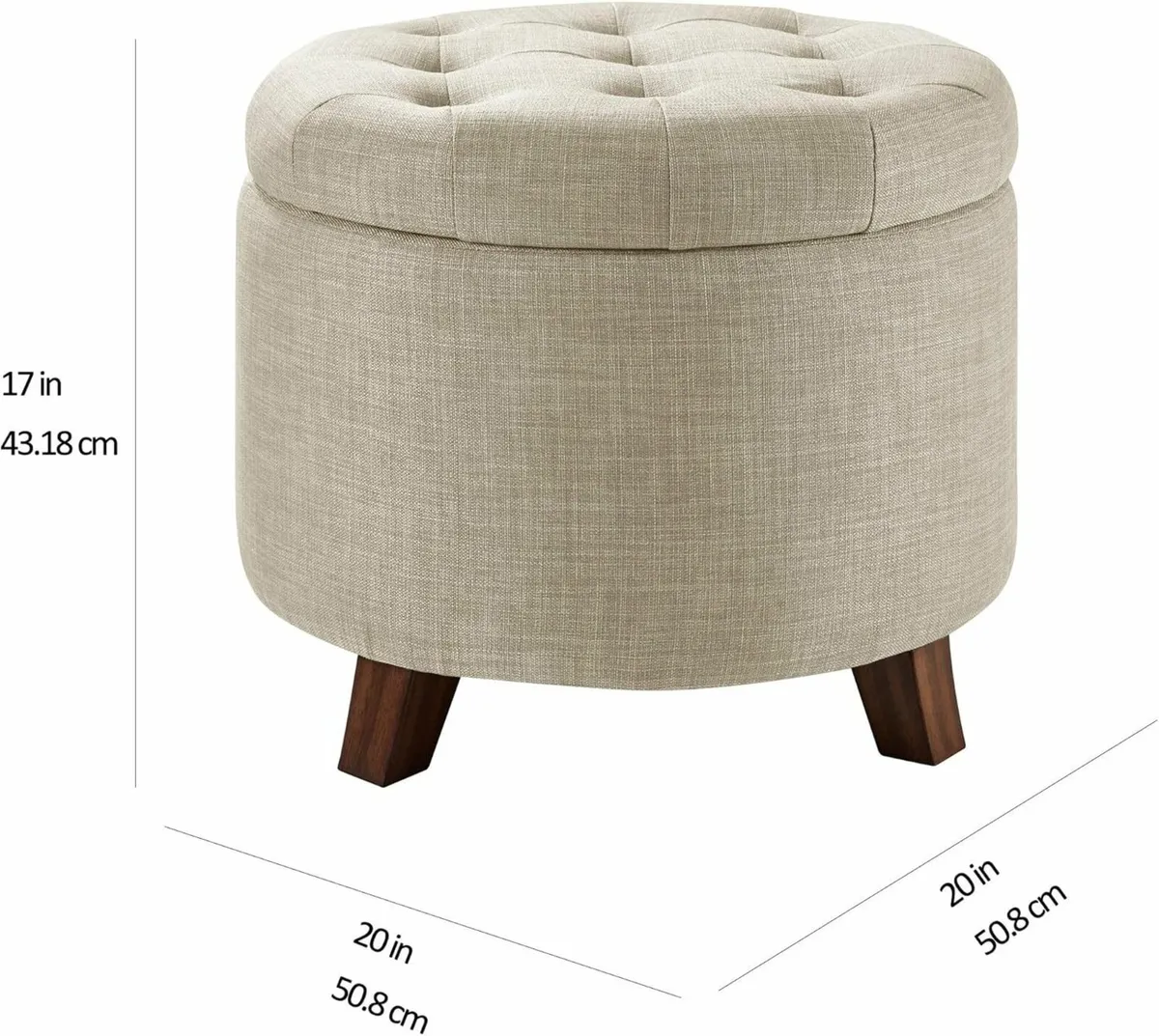 Upholstered Linen Tufted Storage Round Ottoman - Image 3
