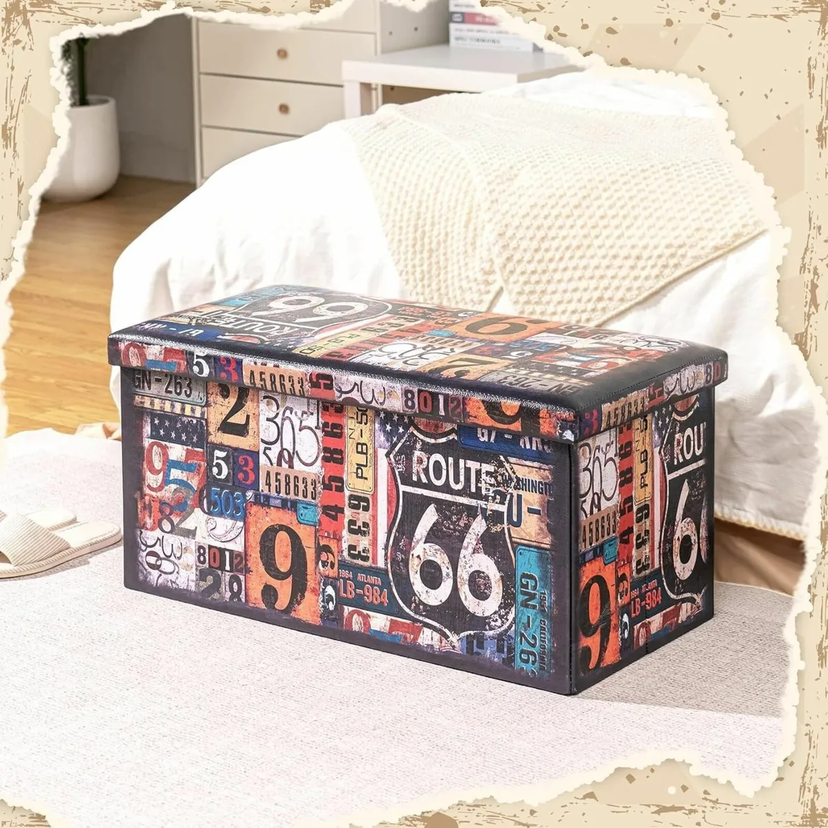 Folding Storage Ottoman Bench Footstool for - Image 2