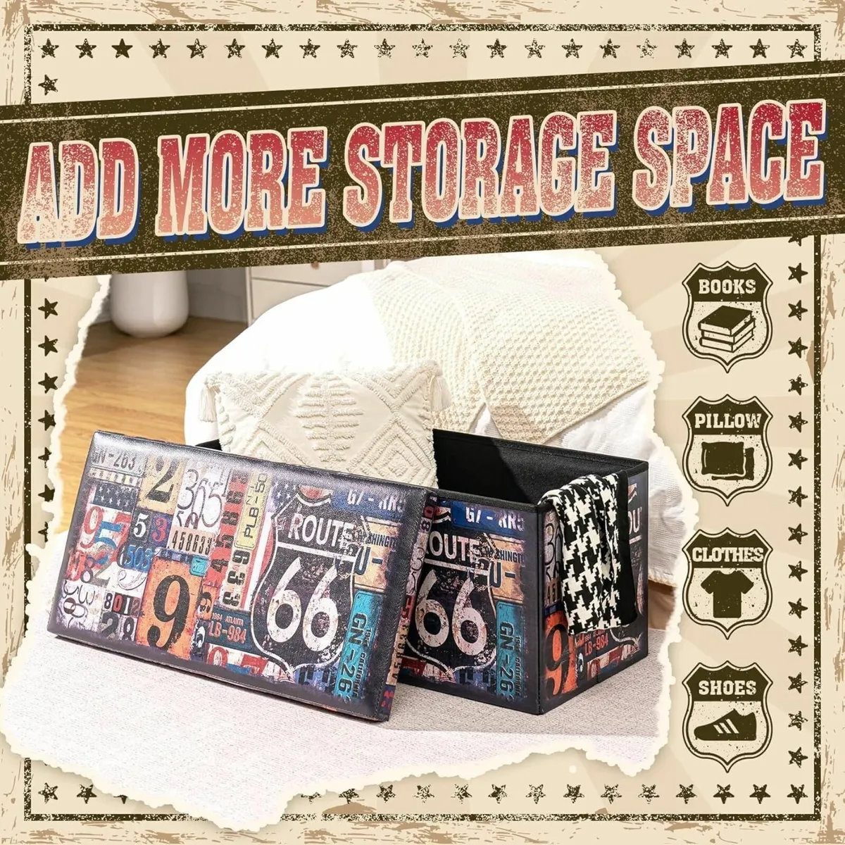 Folding Storage Ottoman Bench Footstool for - Image 4