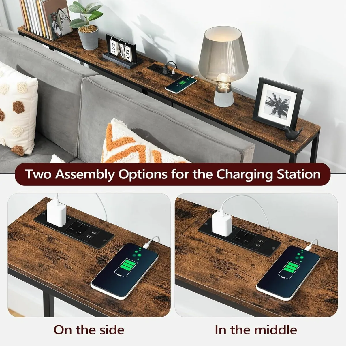 Console Table with Power Outlet 180 cm Narrow - Image 4