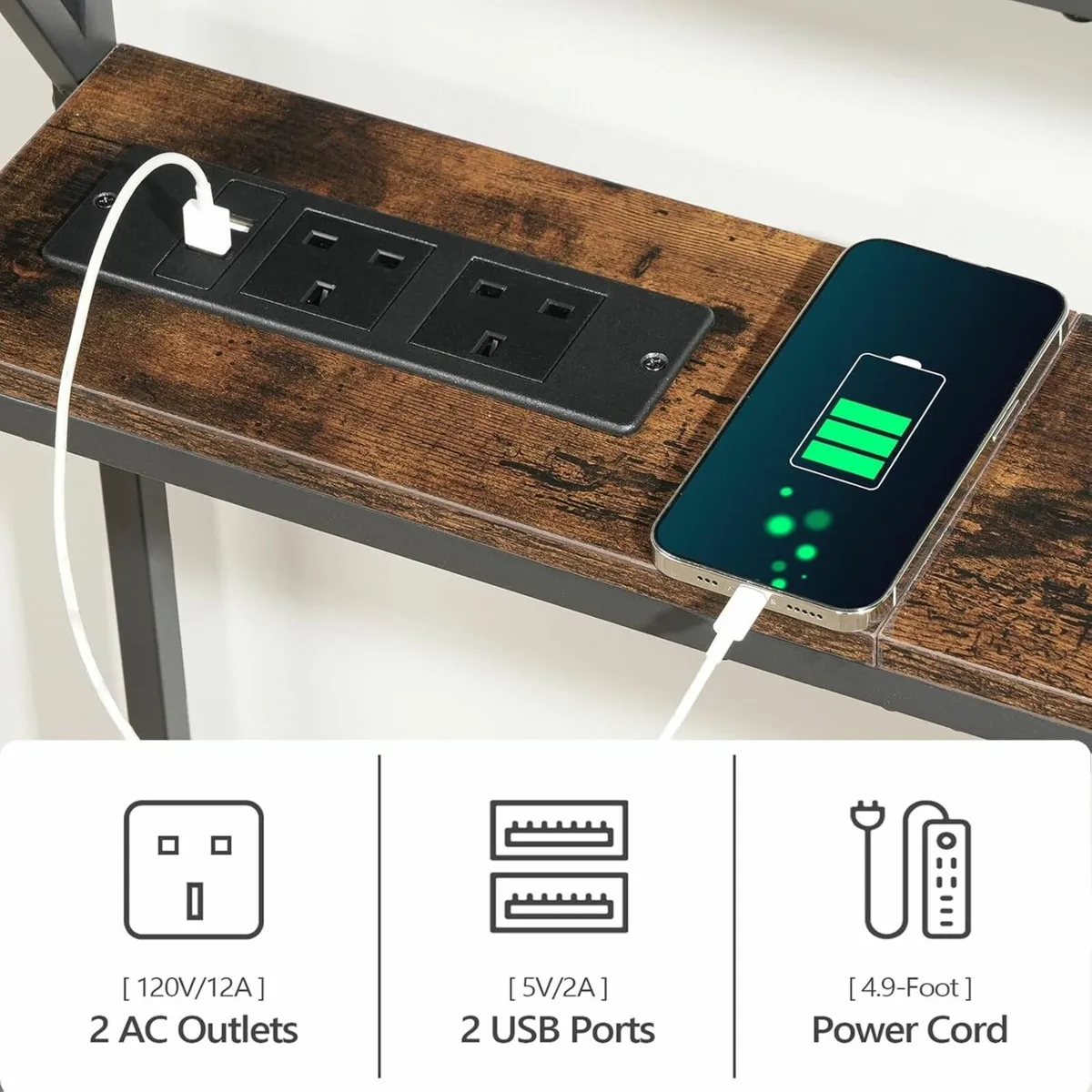 Narrow Sofa Table with Charging Station 100 cm - Image 4