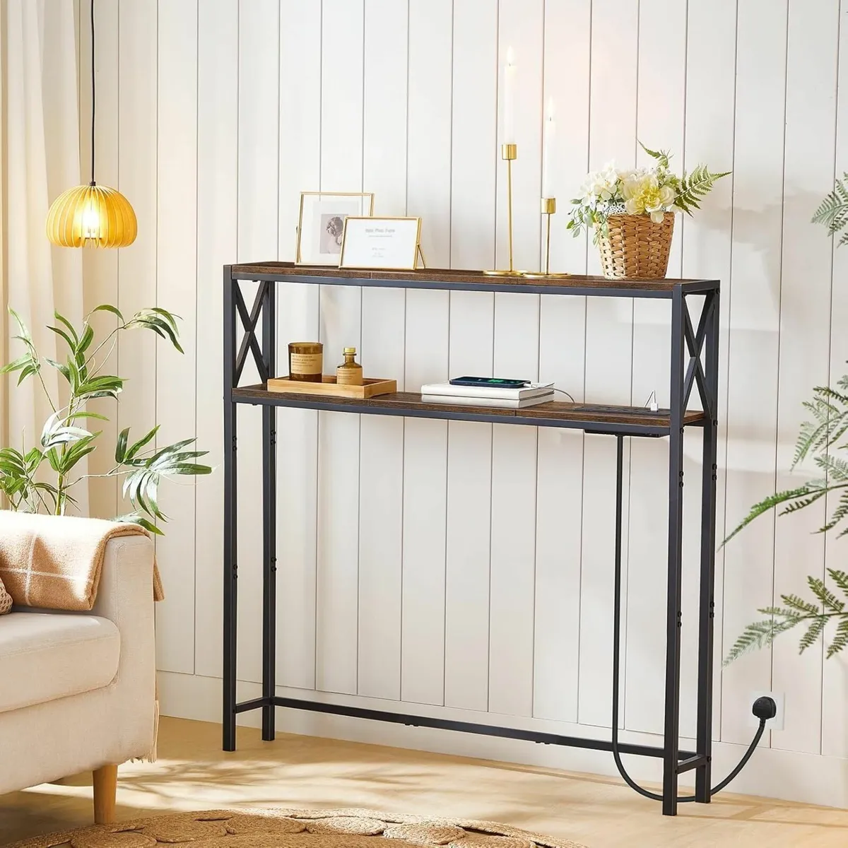 Narrow Sofa Table with Charging Station 100 cm - Image 2