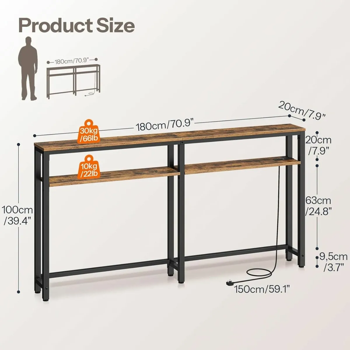 180 cm Console Table with Adjustable Shelf Long - Image 3