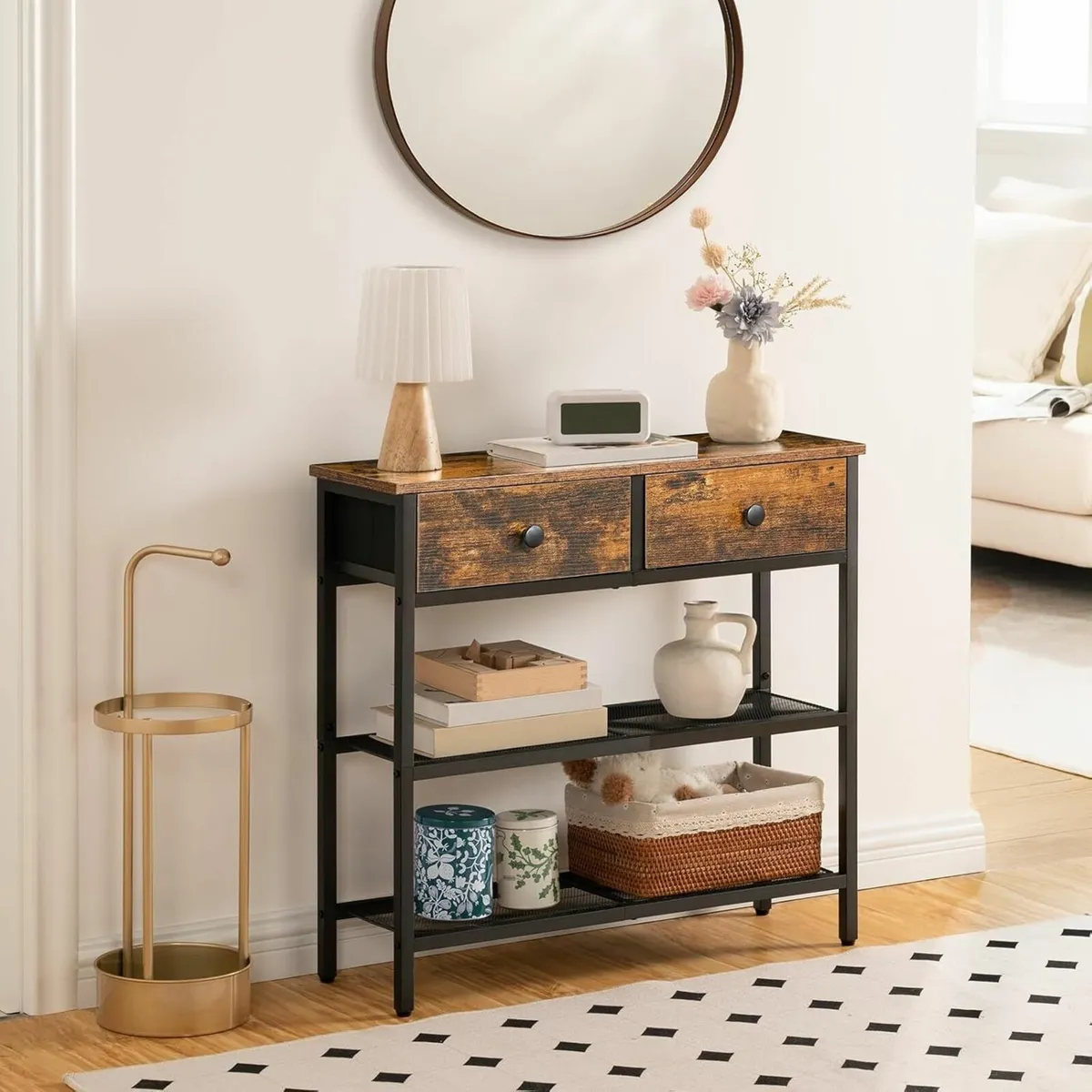 Console Table Slim with 2 Non-woven Drawers - Image 2