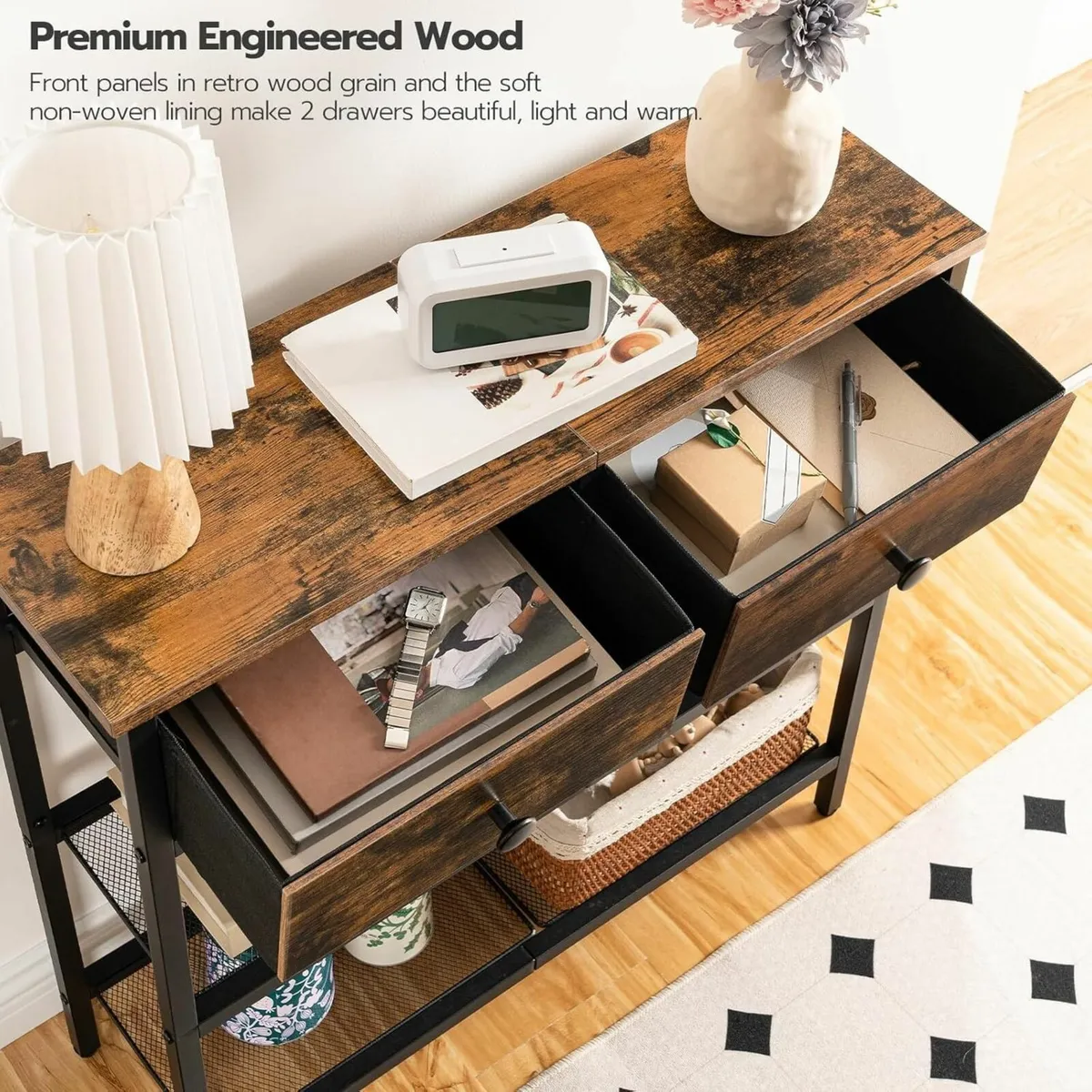 Console Table Slim with 2 Non-woven Drawers - Image 4