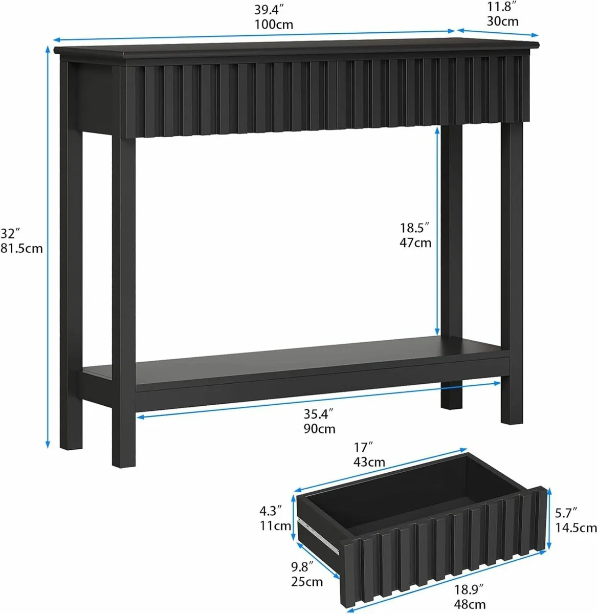 Narrow Fluted Console Table with 2 Drawers and - Image 3