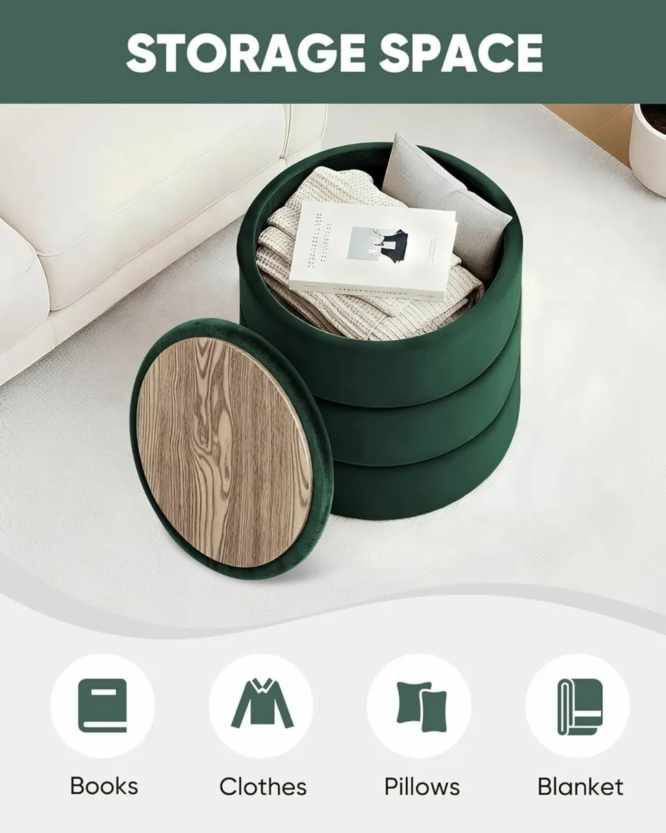 Storage Ottoman Round Folding Foot Rest with - Image 3