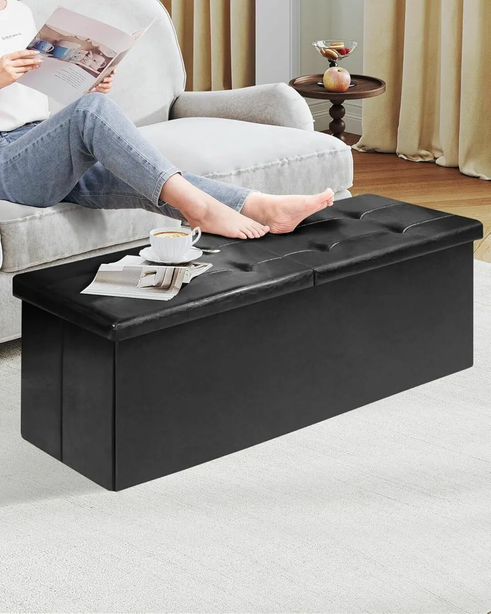 Extra Large Folding Ottoman Storage Box Faux - Image 2