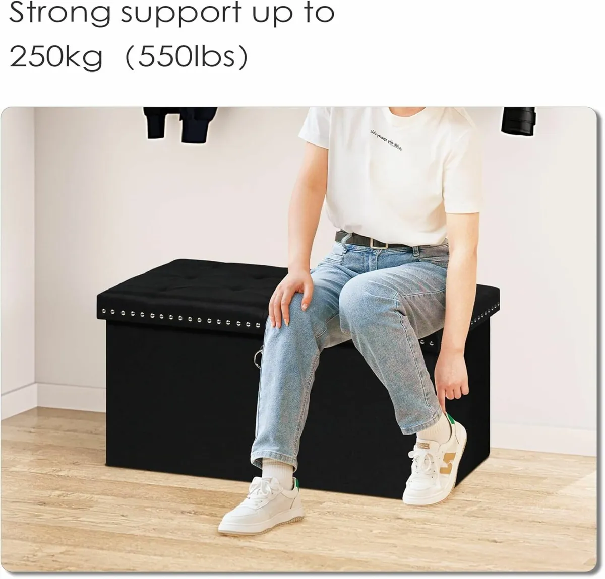 Folding Ottoman Storage Bench Foldable Seat with - Image 4