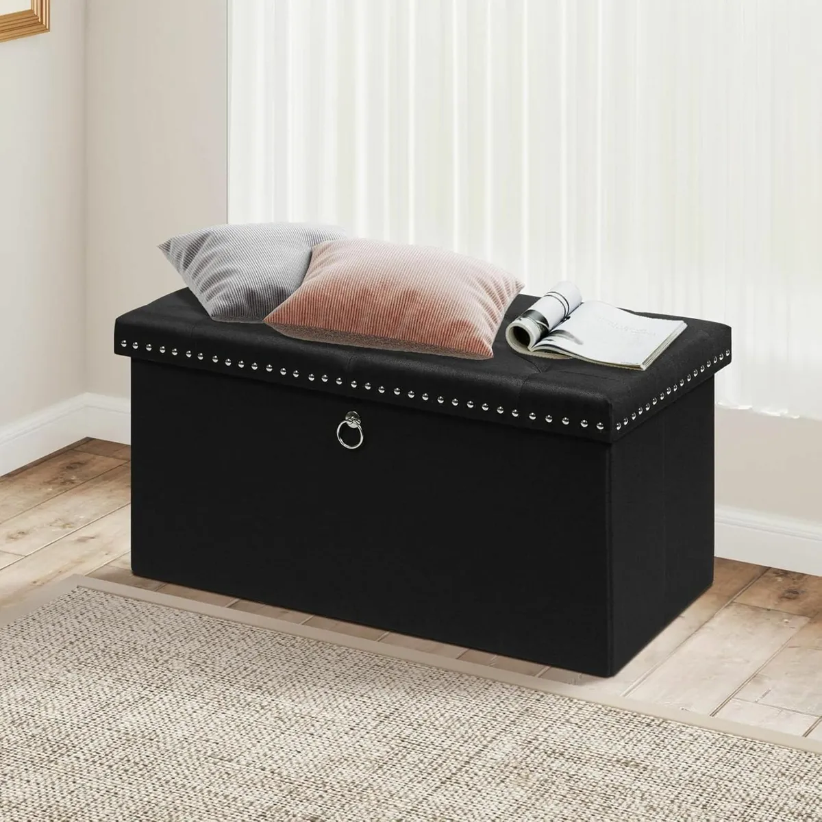 Folding Ottoman Storage Bench Foldable Seat with - Image 2