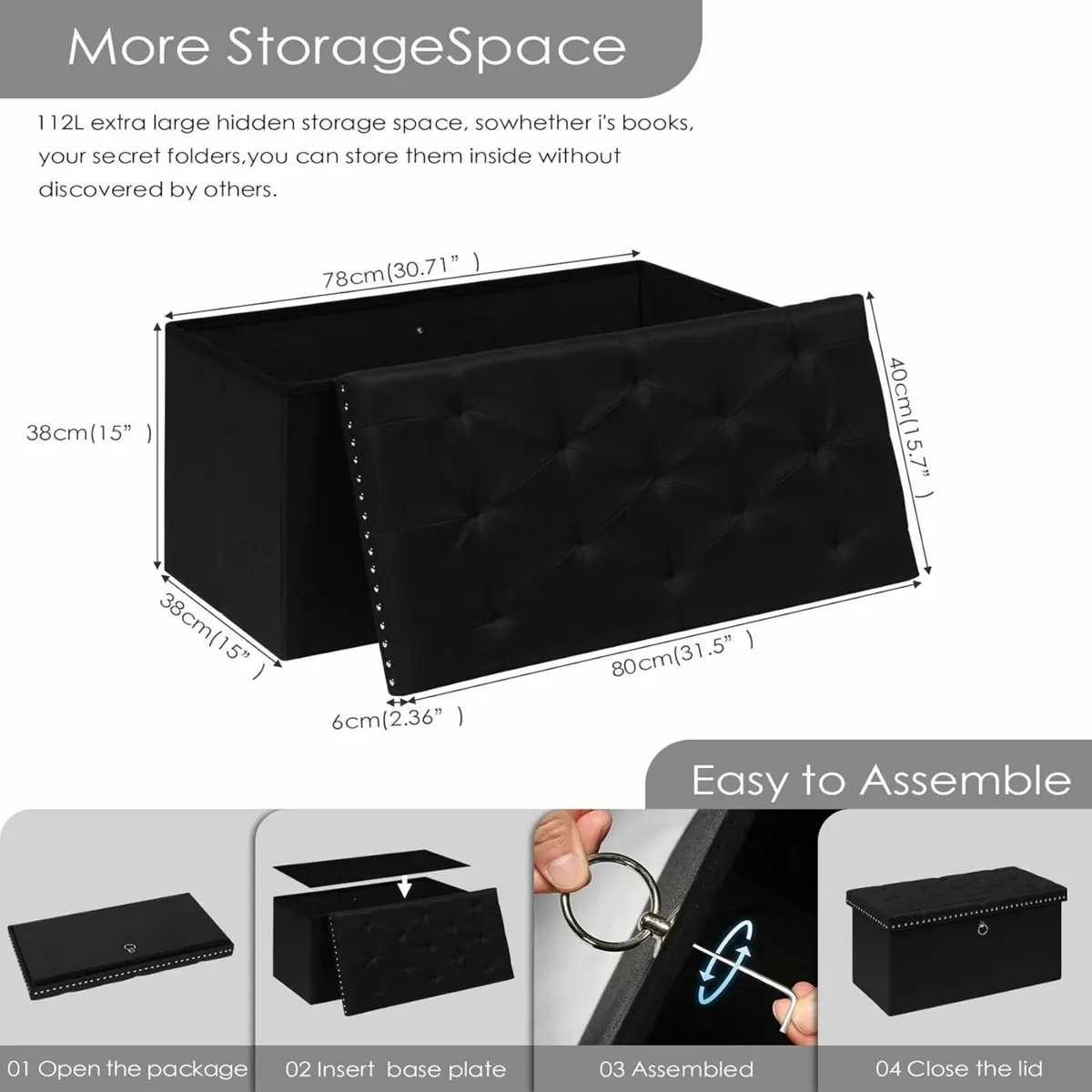 Folding Ottoman Storage Bench Foldable Seat with - Image 3