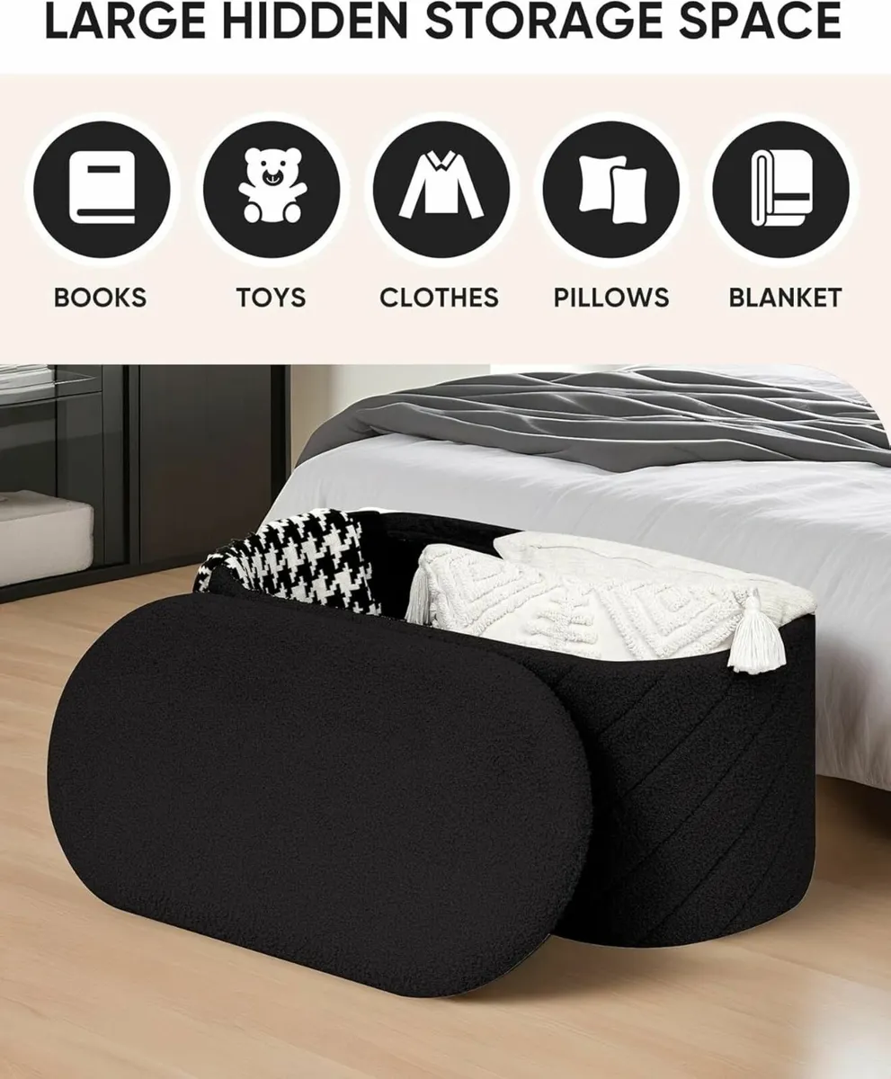 Oval Ottoman with Storage Bench Folding Foot Rest - Image 3