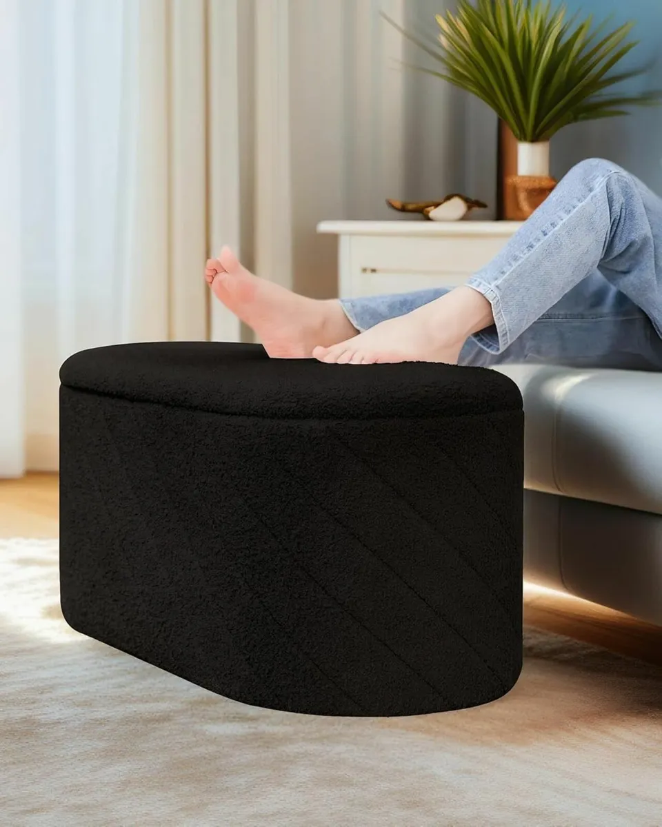 Oval Ottoman with Storage Bench Folding Foot Rest - Image 4