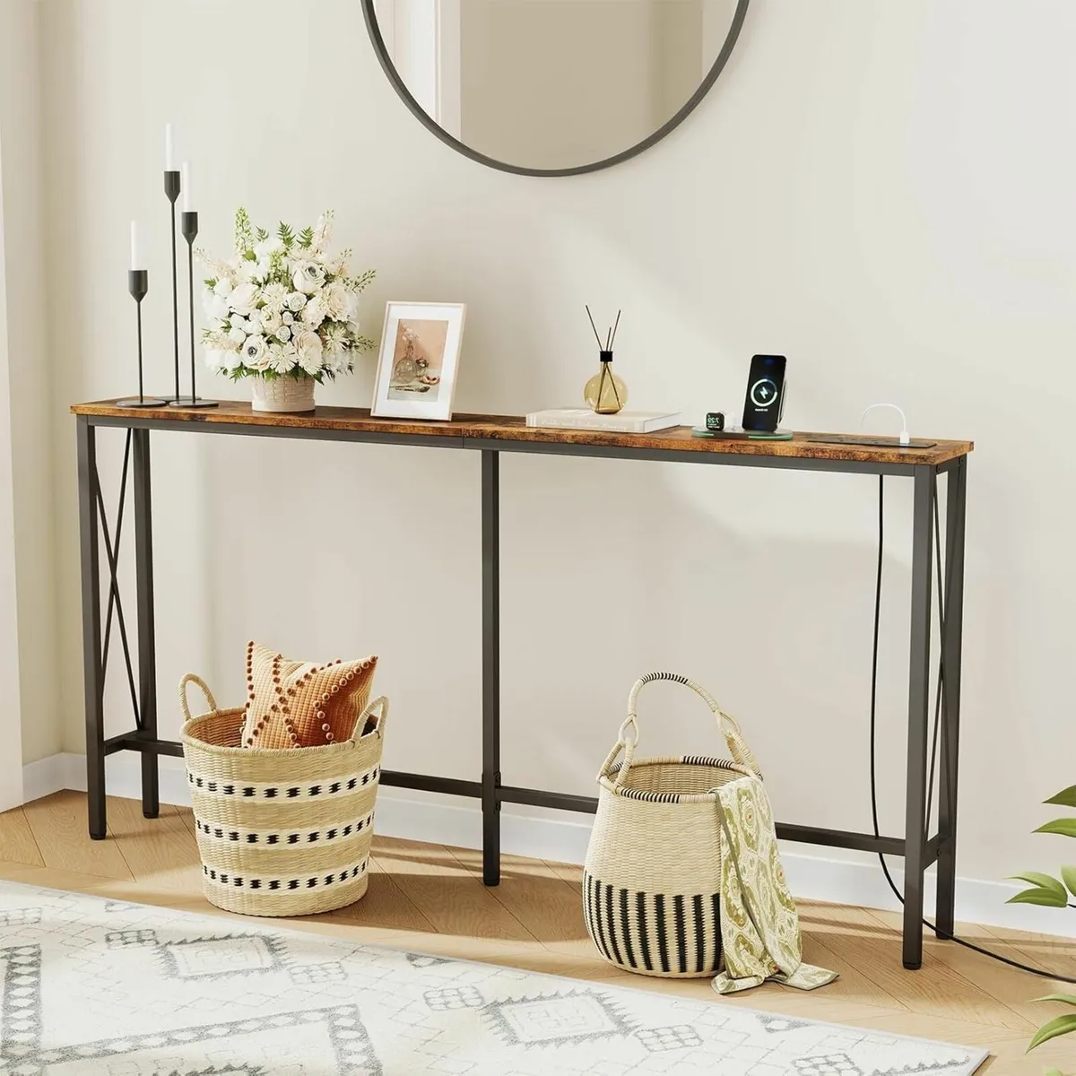 Console Sofa Table with Power Outlets Total 120cm - Image 2